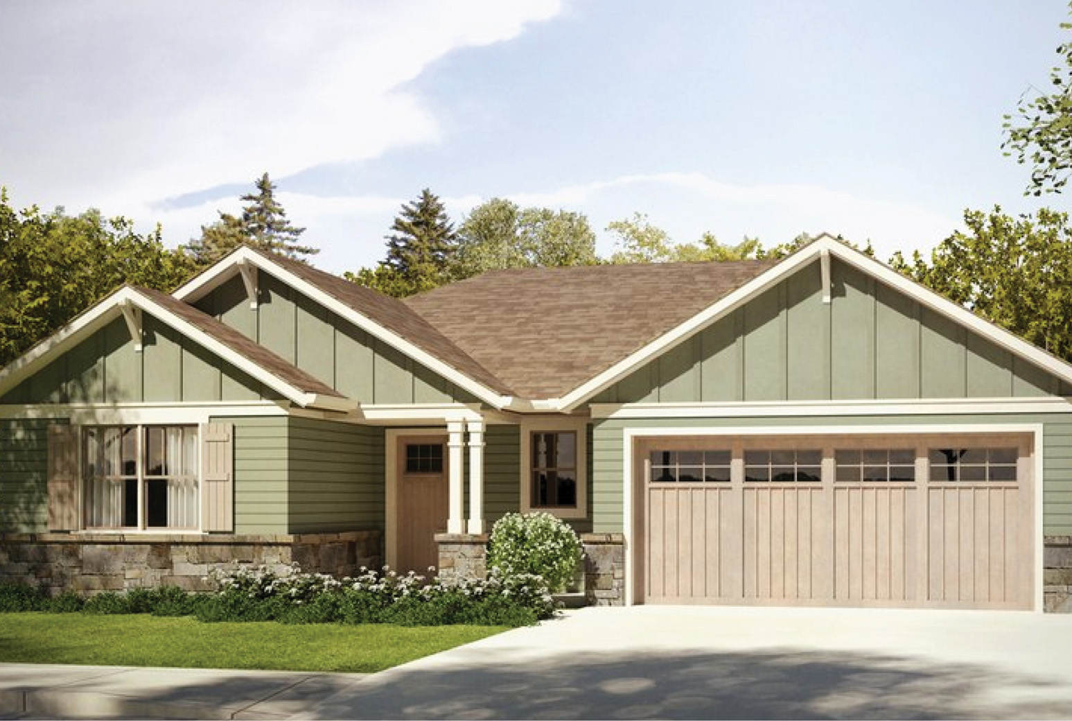 Rising Tide Homes: The Peony - 3 BR  2 BA  |  1,819 SF ONE-STORY W/ 2 CAR GARAGE